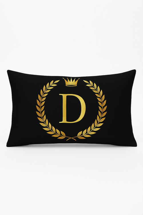 housse de coussin décorative à motif lettres noires et dorées