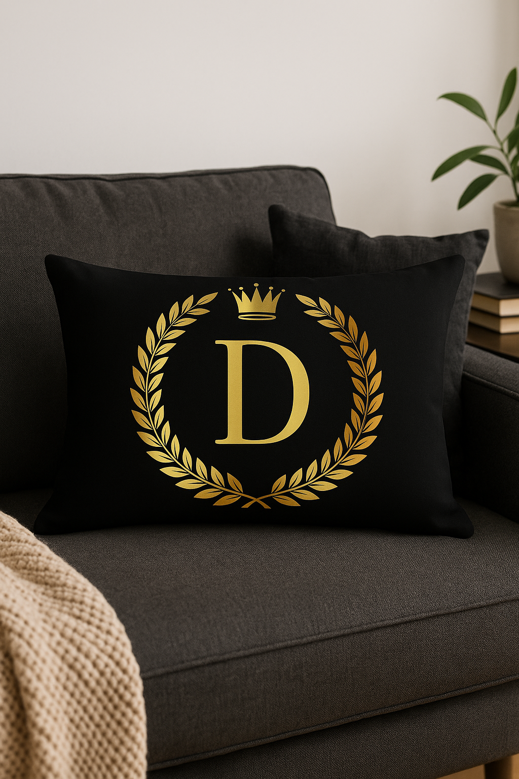 housse de coussin décorative à motif lettres noires et dorées