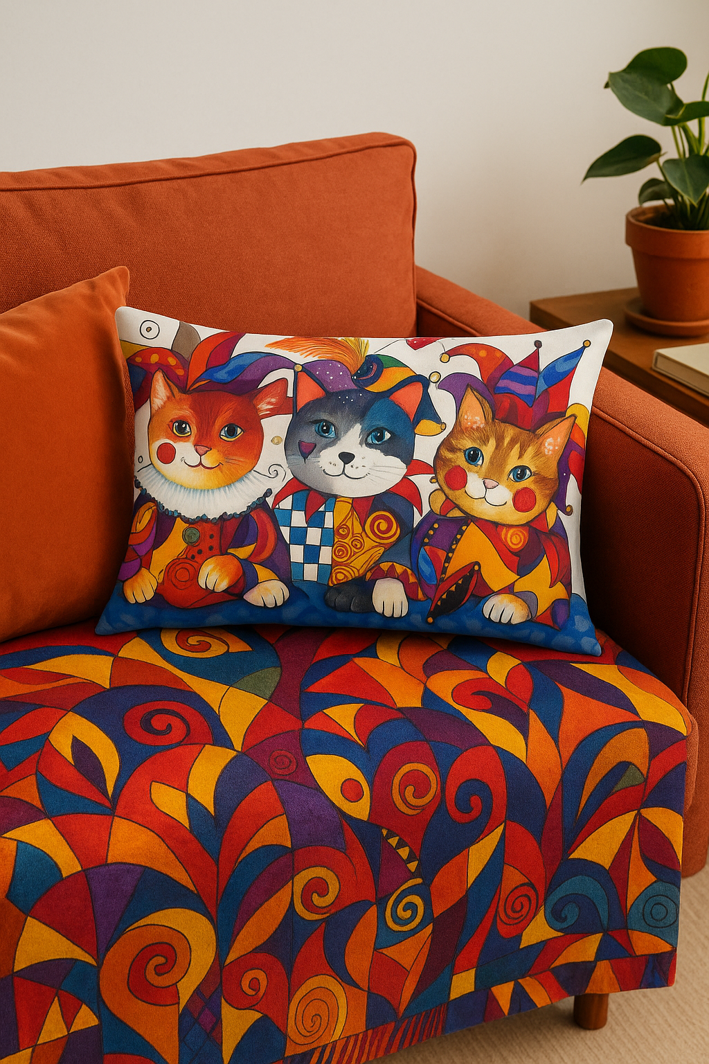 housse de coussin décorative animaux chiot et chat - vue 3 sur 2