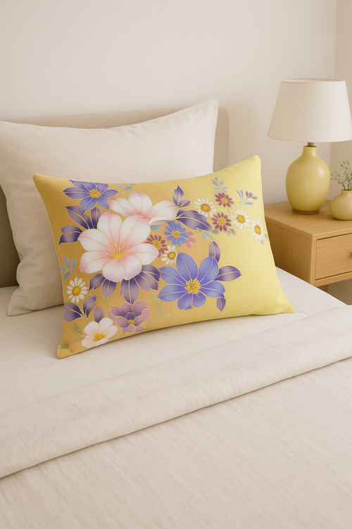 housse de coussin décorative arc-en-ciel fleurs rouges et roses