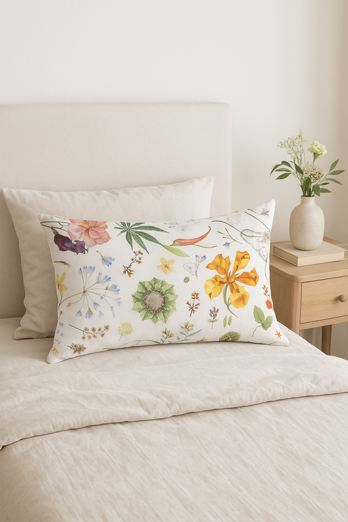 housse de coussin décorative arc-en-ciel fleurs rouges et roses - vue 3 sur 2