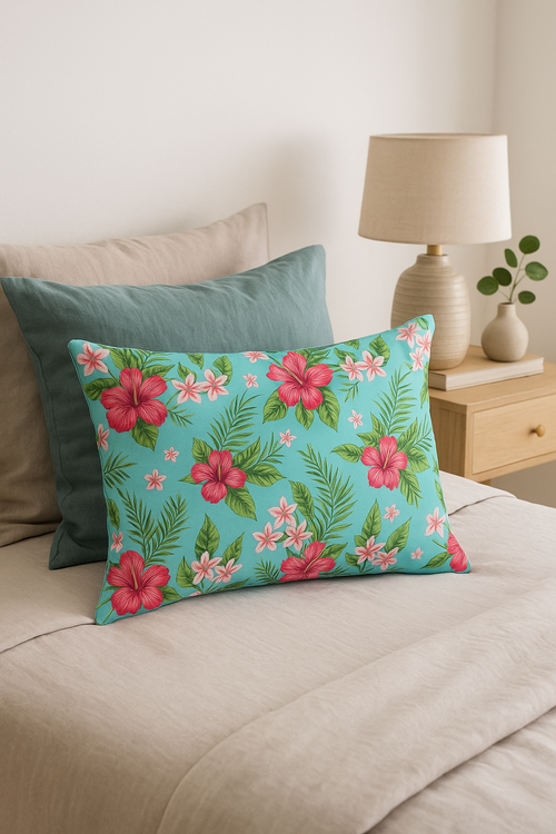 housse de coussin décorative arc-en-ciel fleurs rouges et roses - vue 2 sur 2