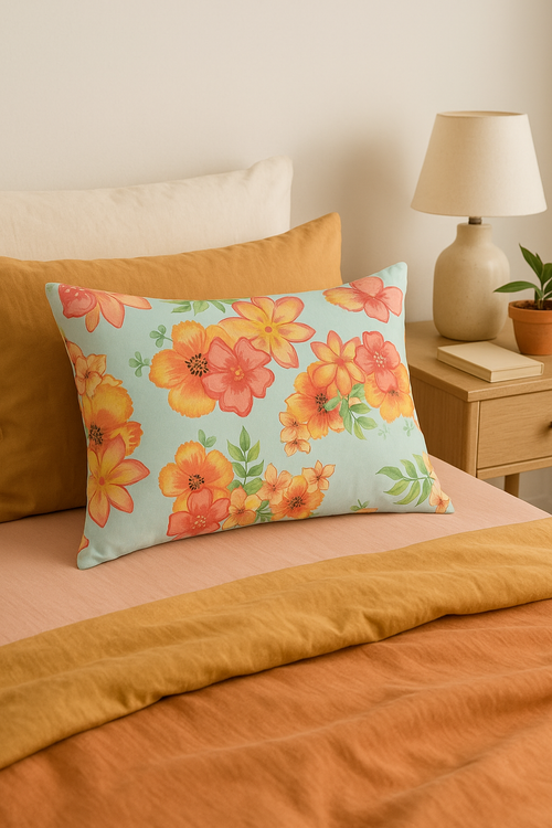 housse de coussin décorative arc-en-ciel fleurs rouges et roses