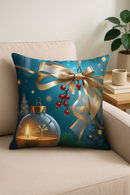 housse de coussin décorative boules de Noël et nœud doré