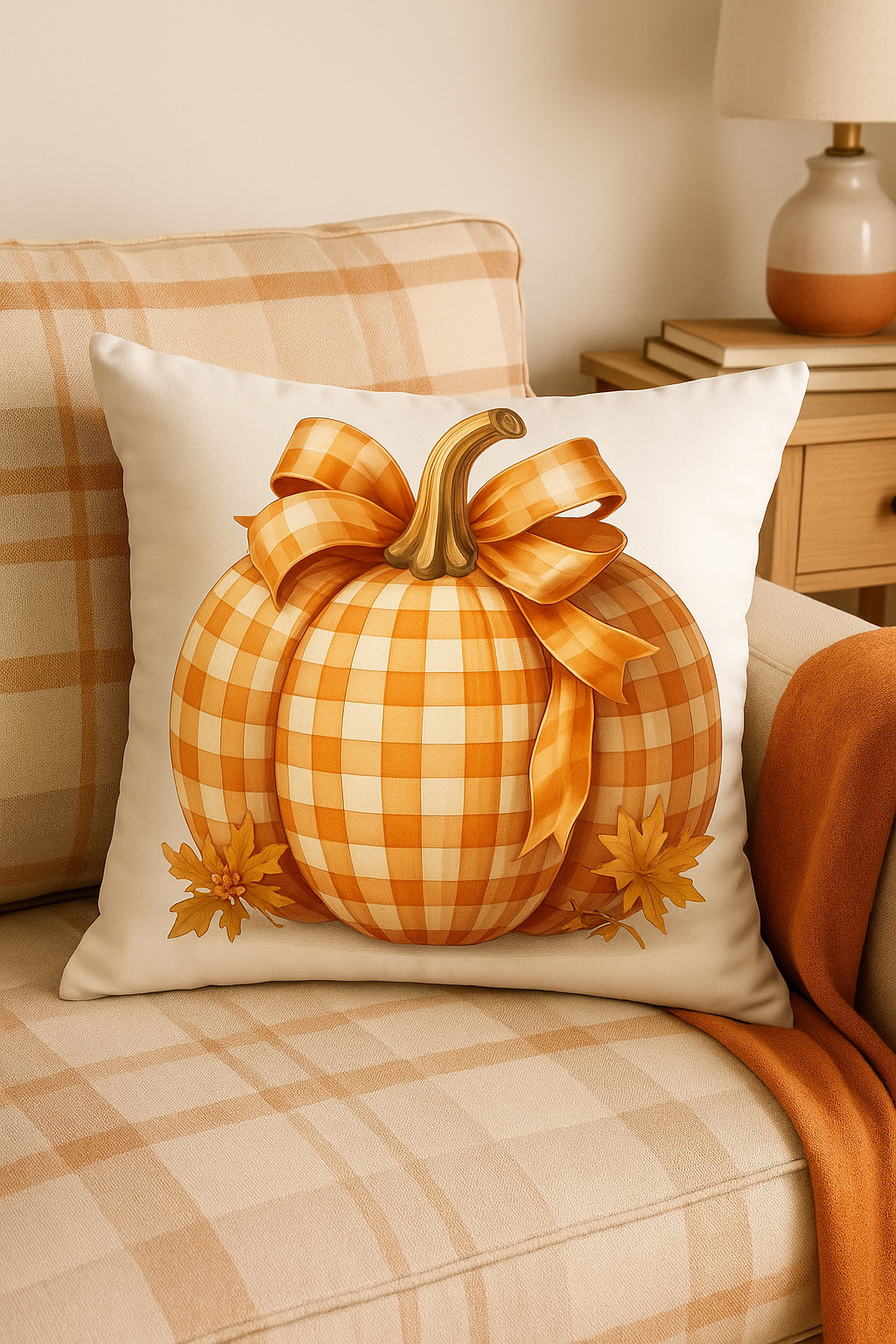 housse de coussin décorative citrouille et feuilles d'automne - vue 3 sur 2
