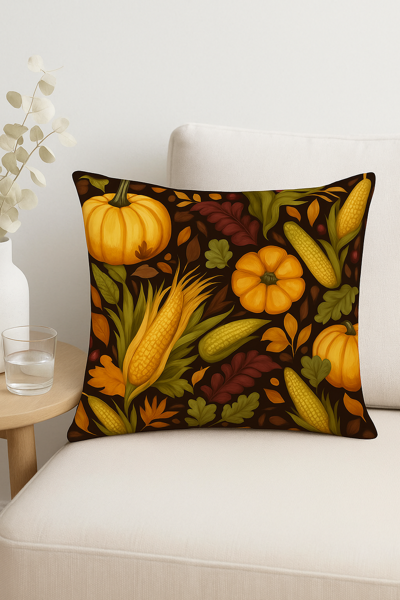 housse de coussin décorative feuilles d'automne et citrouilles