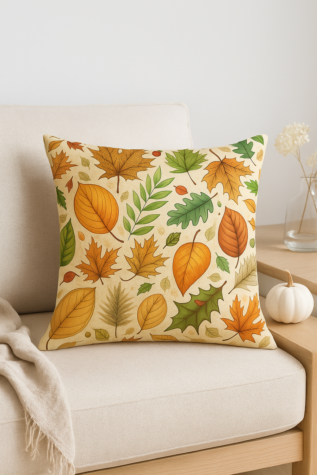 housse de coussin décorative feuilles dautomne et citrouilles - vue 3 sur 2