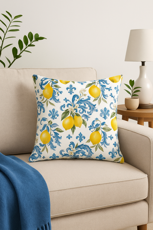 housse de coussin décorative fruits d'été citron orange fraise pastèque - vue 2 sur 2