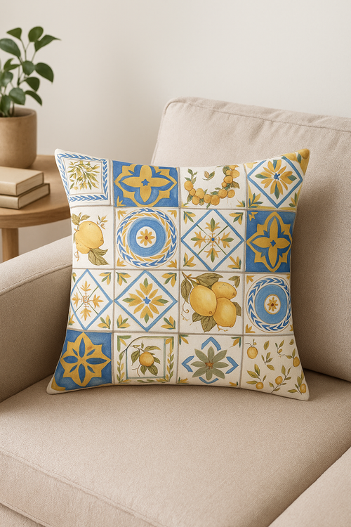 housse de coussin décorative fruits d'été citron orange fraise pastèque - vue 2 sur 2