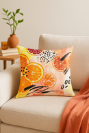 housse de coussin décorative fruits d'été citron orange fraise pastèque