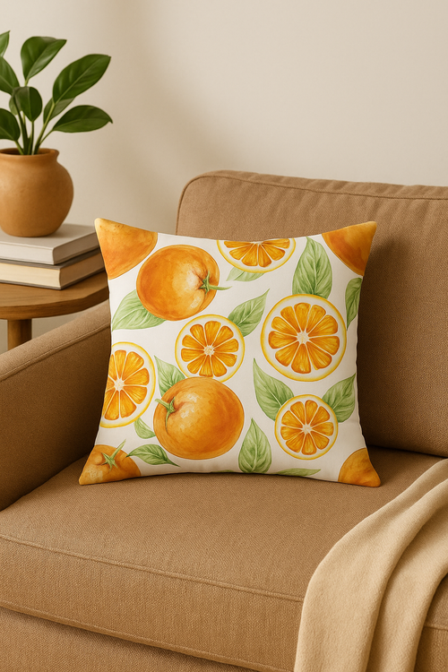 housse de coussin décorative fruits d'été citron orange fraise pastèque - vue 2 sur 2