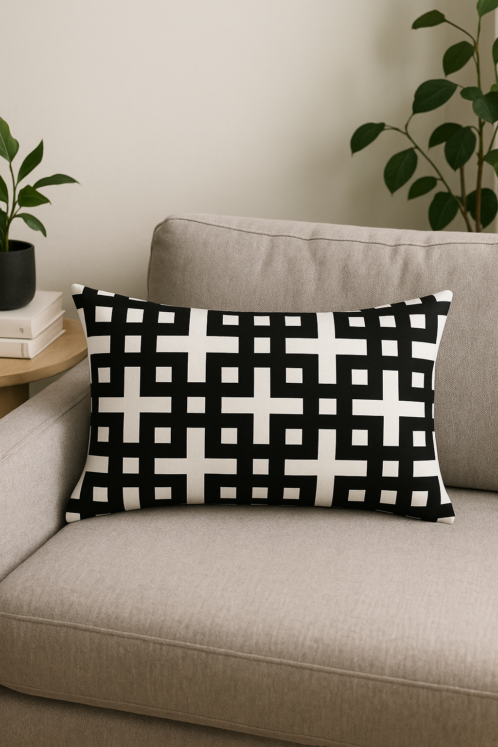 housse de coussin décorative géométrique noir et blanc