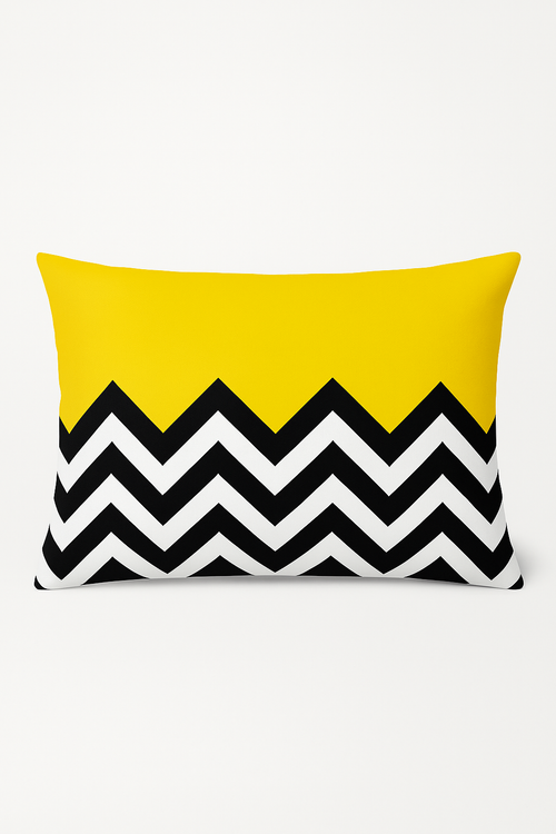 housse de coussin décorative géométrique noir et jaune 30 x 50 cm