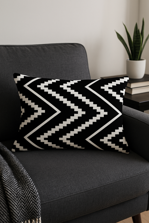 housse de coussin décorative géométrique noir et jaune 30 x 50 cm - vue 2 sur 2