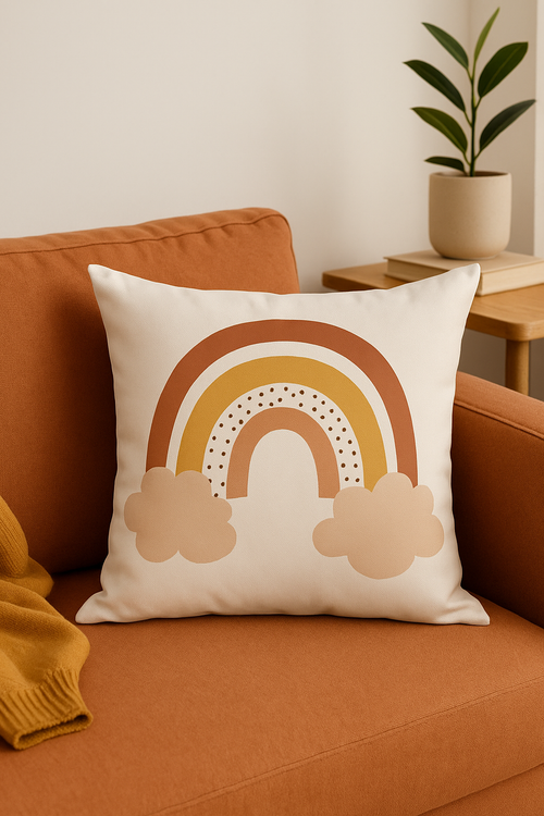 housse de coussin décorative imprimé arc-en-ciel géométrique