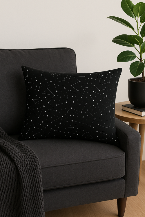 housse de coussin décorative imprimé géométrique noir et blanc - vue 2 sur 2