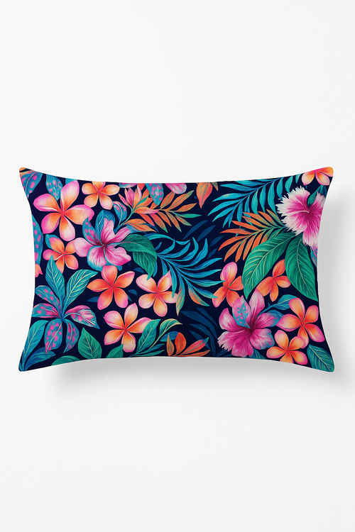 housse de coussin décorative motif arc-en-ciel fleurs rouges roses