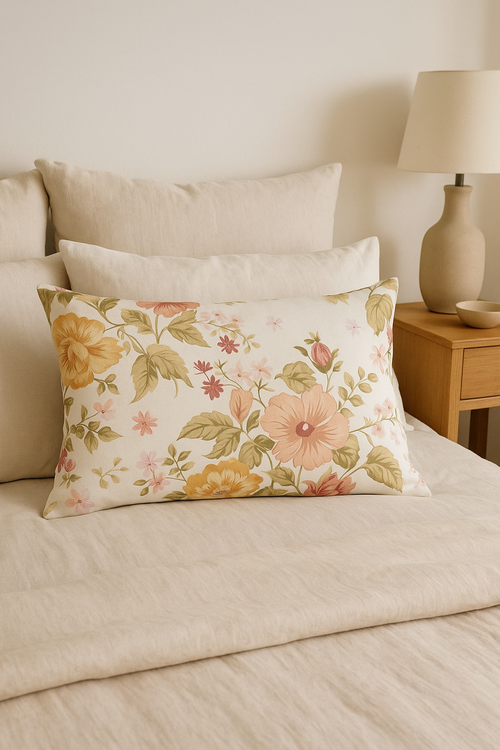 housse de coussin décorative motif arc-en-ciel fleurs rouges roses - vue 2 sur 2