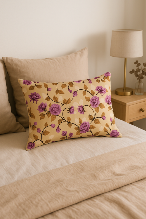 housse de coussin décorative motif arc-en-ciel fleurs rouges roses