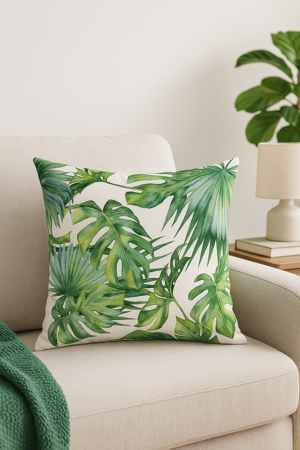housse de coussin décorative motif cactus et plantes tropicales - vue 3 sur 2