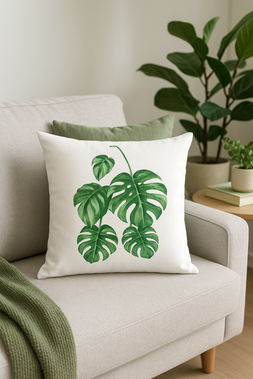 housse de coussin décorative motif cactus et plantes tropicales