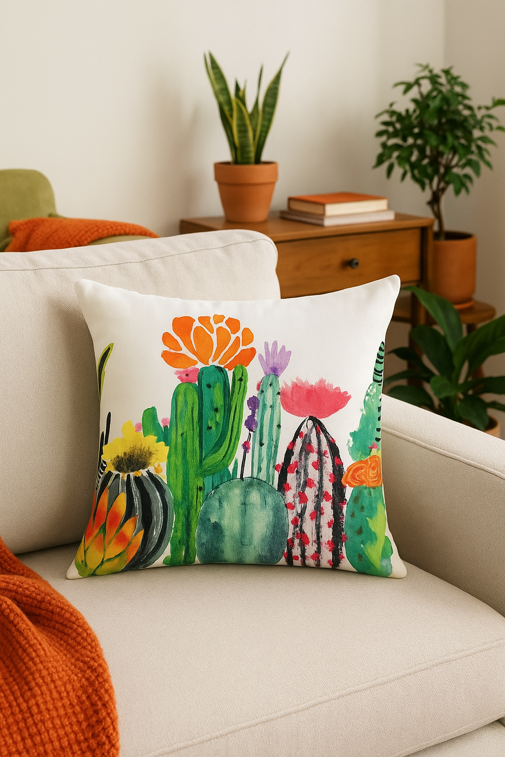 housse de coussin décorative motif cactus et plantes tropicales - vue 3 sur 2