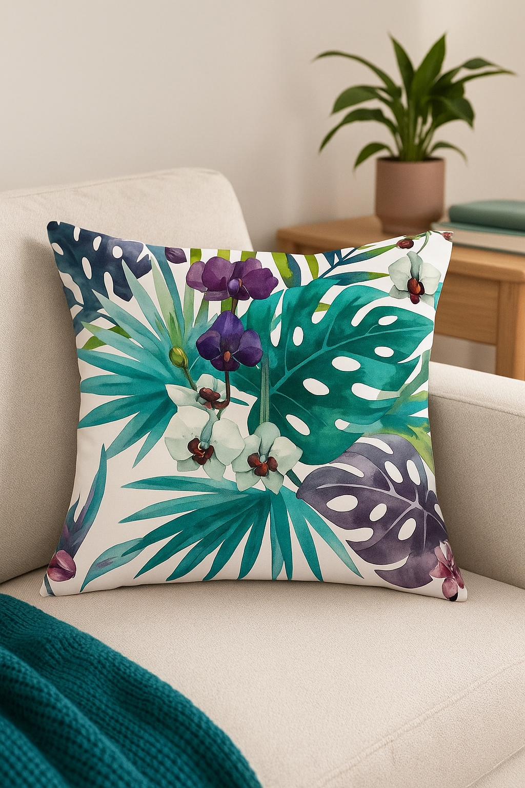 housse de coussin décorative motif cactus et plantes tropicales - vue 3 sur 2