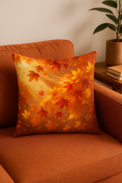 housse de coussin décorative motif feuilles d'automne et panier - vue 2 sur 2