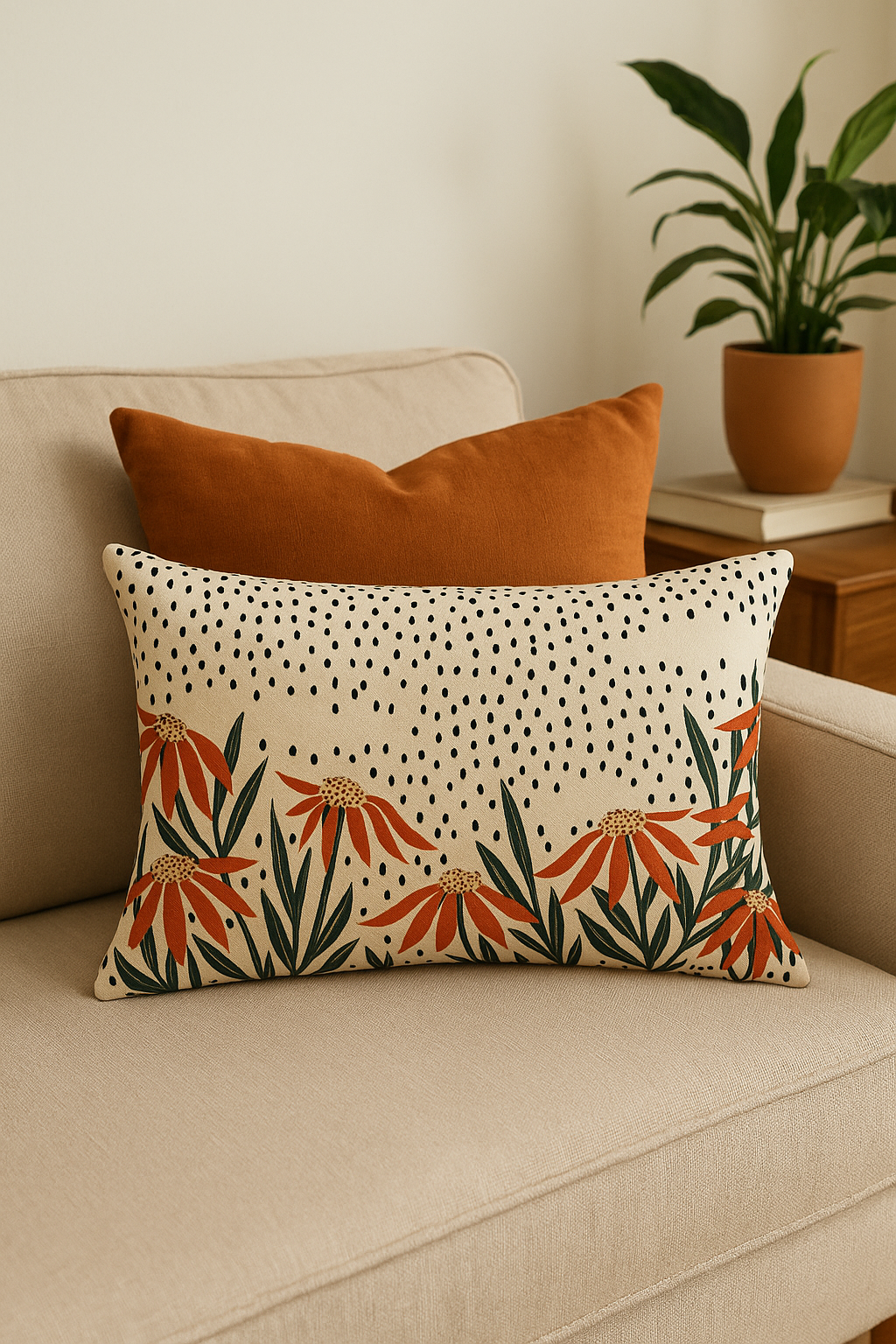 housse de coussin décorative motif feuilles de tournesol - vue 2 sur 2