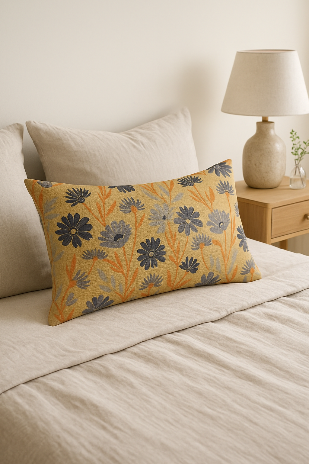 housse de coussin décorative motif feuilles de tournesol - vue 2 sur 2