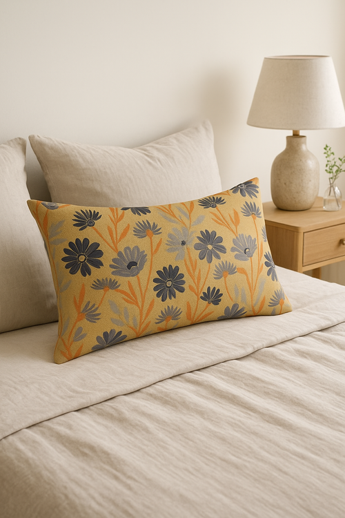 housse de coussin décorative motif feuilles de tournesol - vue 2 sur 2