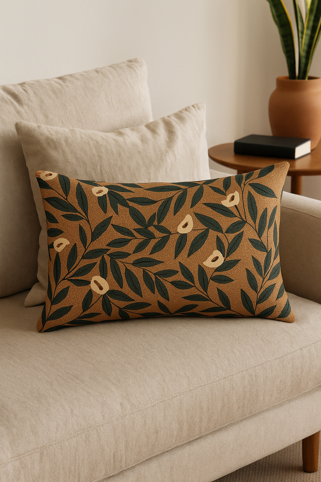 housse de coussin décorative motif feuilles de tournesol - vue 3 sur 2