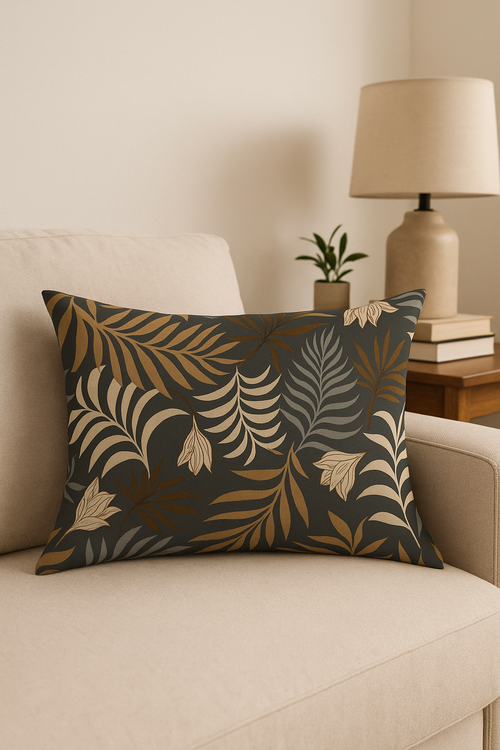 housse de coussin décorative motif feuilles tropicales vertes 30 x 50 cm - vue 2 sur 2