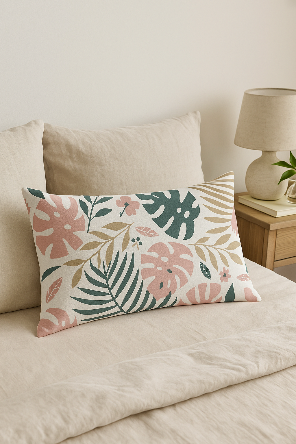 housse de coussin décorative motif feuilles tropicales vertes 30 x 50 cm - vue 3 sur 2