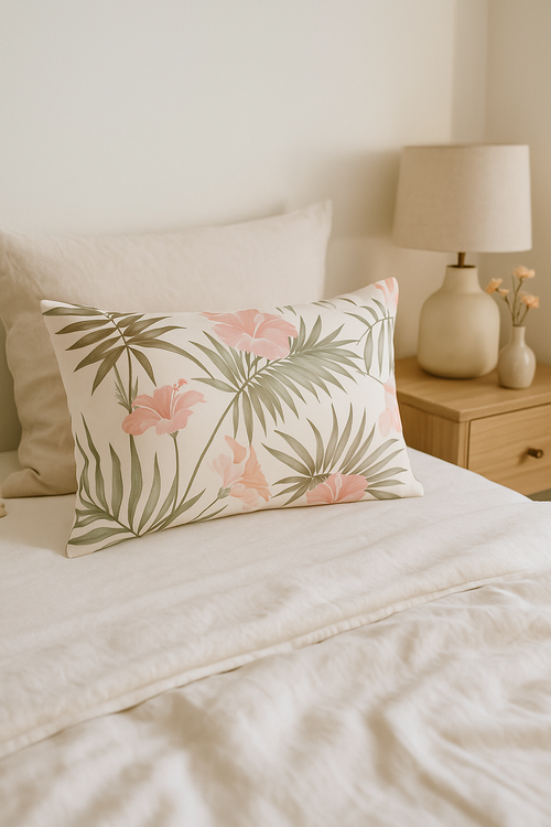 housse de coussin décorative motif feuilles tropicales vertes 30 x 50 cm - vue 3 sur 2