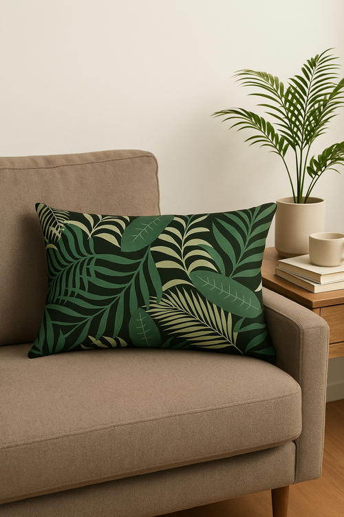 housse de coussin décorative motif feuilles tropicales vertes 30 x 50 cm - vue 2 sur 2