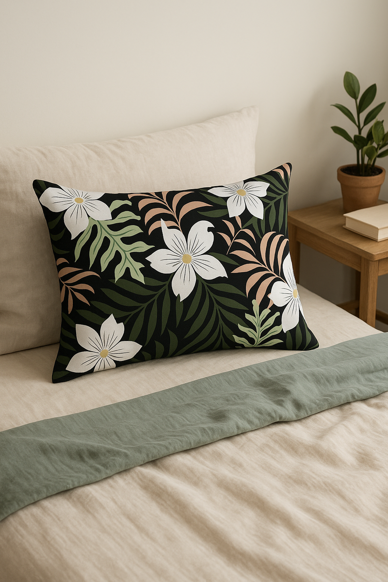 housse de coussin décorative motif feuilles tropicales vertes 30x50 cm