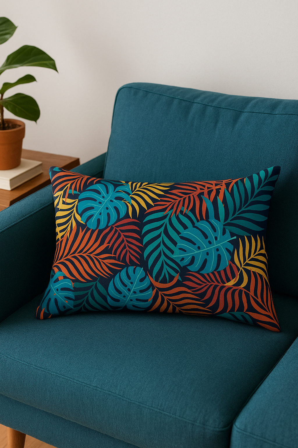 housse de coussin décorative motif feuilles tropicales vertes 30x50 cm - vue 3 sur 2