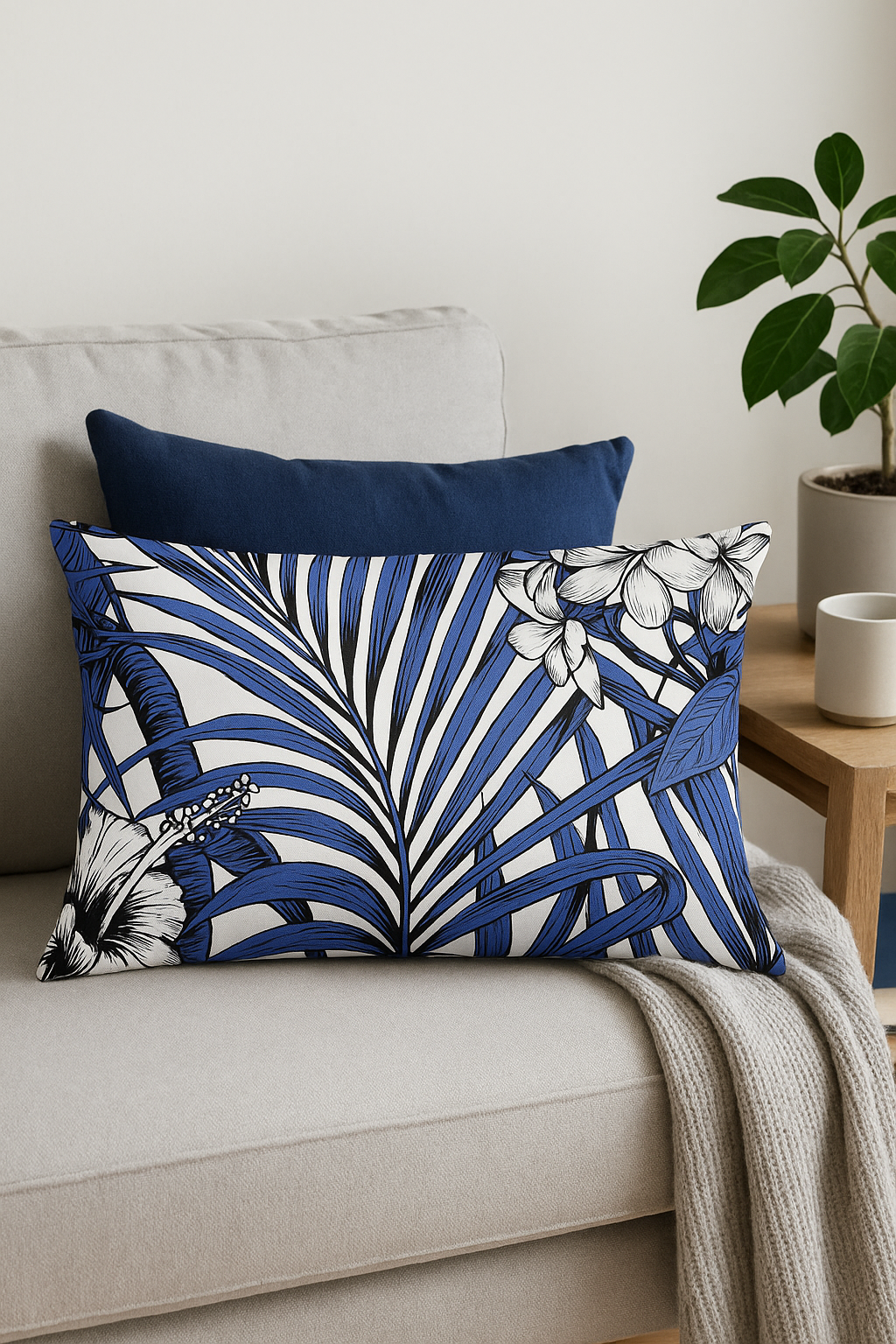housse de coussin décorative motif feuilles tropicales vertes 30x50 cm
