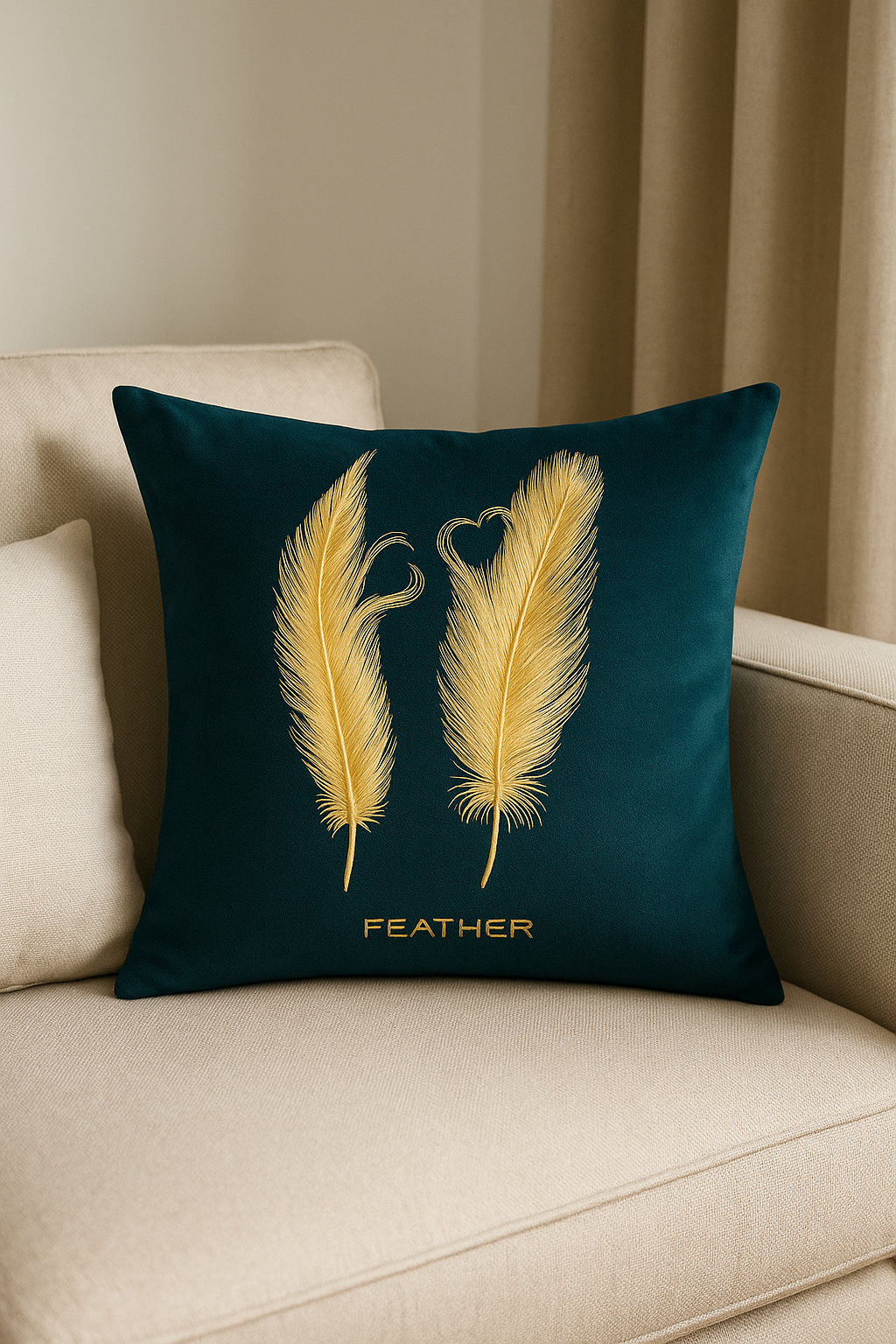 housse de coussin décorative motif géométrique couleur or clair - vue 3 sur 2