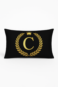 housse de coussin décorative motif lettres noires dorées