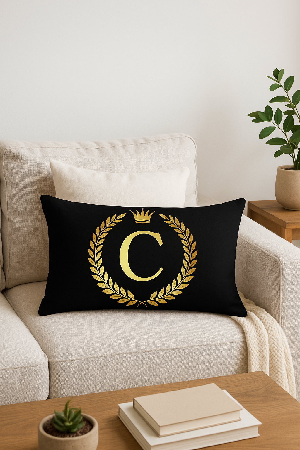 housse de coussin décorative motif lettres noires dorées - vue 3 sur 2