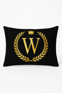 housse de coussin décorative motif lettres noires dorées