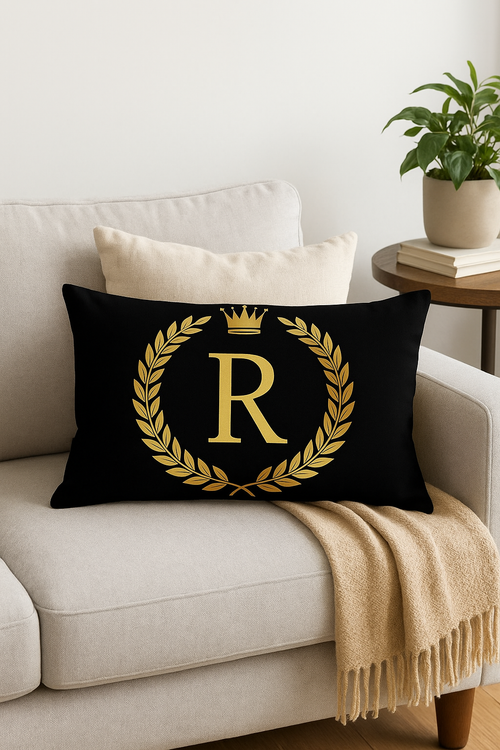 housse de coussin décorative motif lettres noires dorées - vue 2 sur 2