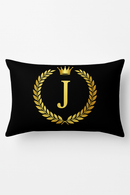 housse de coussin décorative motif lettres noires et dorées