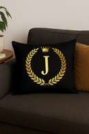 housse de coussin décorative motif lettres noires et dorées