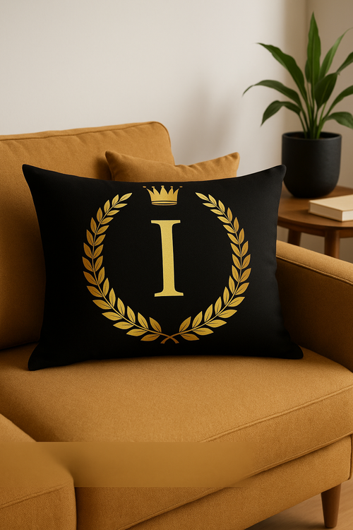 housse de coussin décorative motif lettres noires et dorées - vue 3 sur 2