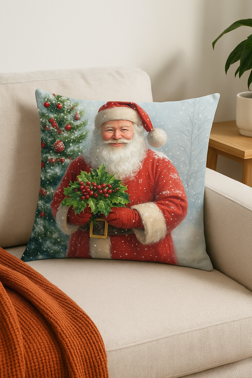 housse de coussin décorative motif noël père noël et cloches - vue 2 sur 2