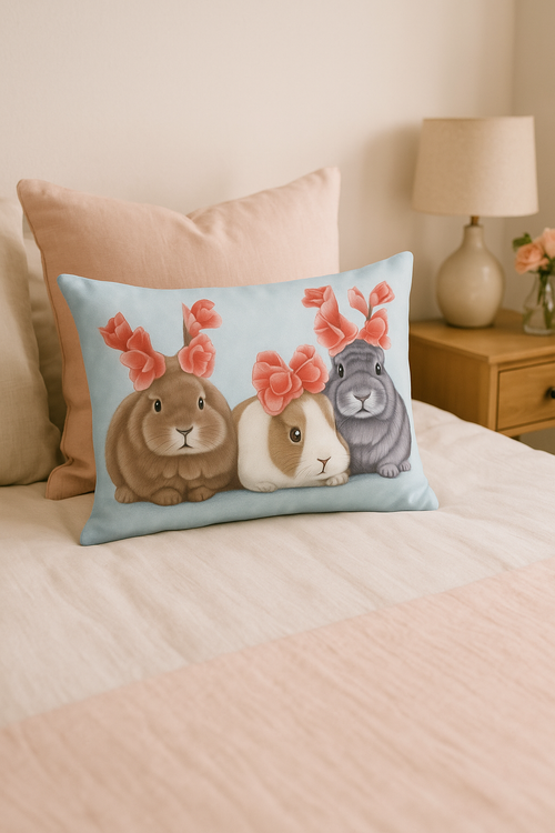 housse de coussin décorative motif petits animaux chiot chat - vue 2 sur 2