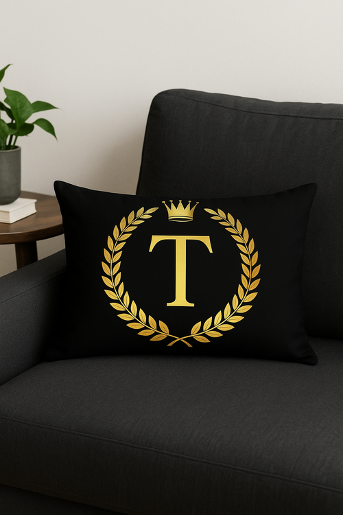 housse de coussin décorative motifs lettres noires dorées - vue 2 sur 2